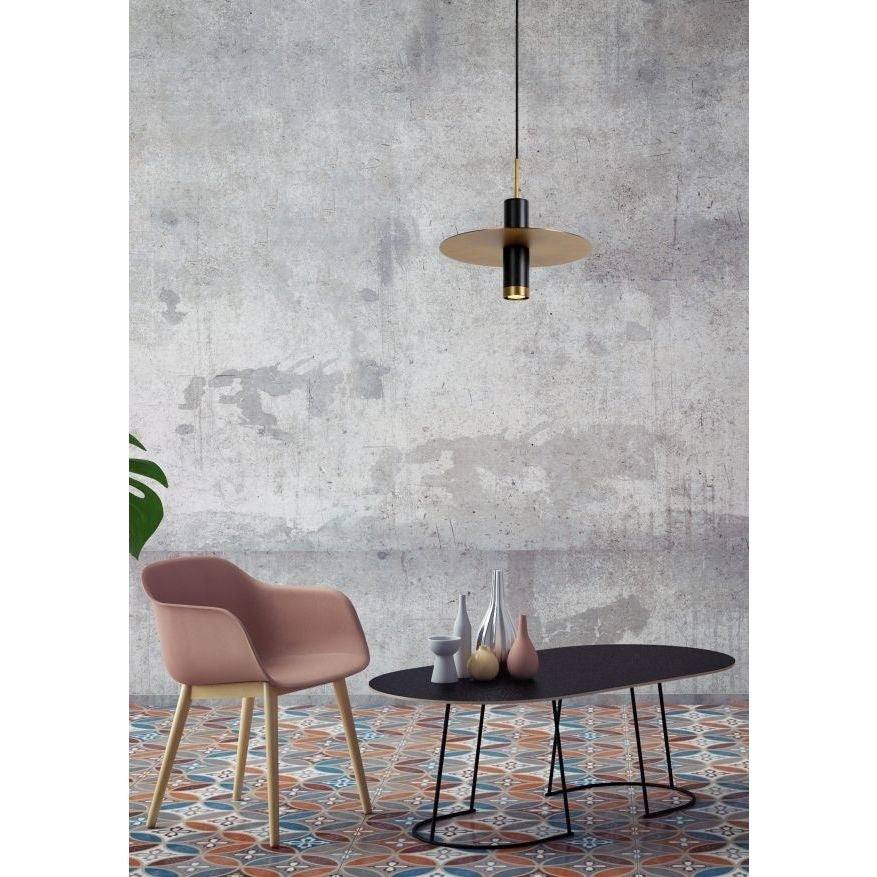 Lucide SELIN moderne hanglamp Ø35cm, 1xGU10, metaal Zwart en Geel Messing, verstelbare hoogte, IP20