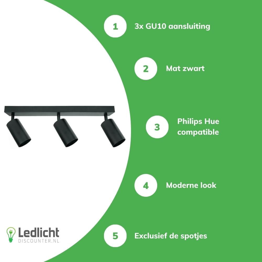 Spot encastré de plafond LED Spectrum Bardo 3x GU10 Noir IP20 boîtier en aluminium 230V éclairage intérieur