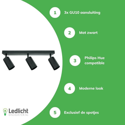 Spot encastré de plafond LED Spectrum Bardo 3x GU10 Noir IP20 boîtier en aluminium 230V éclairage intérieur