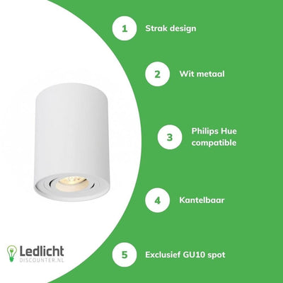 Spot encastré de plafond rond à LED blanc avec douille GU10 réglable
