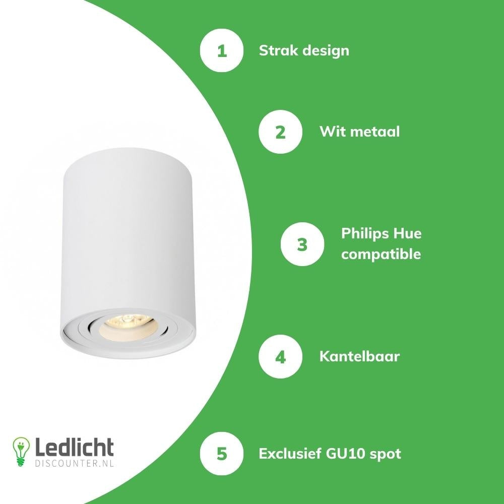 Spectrum LED plafondspot CHLOE GU10, opbouw, Wit aluminium, IP20, kantelbaar, 250V