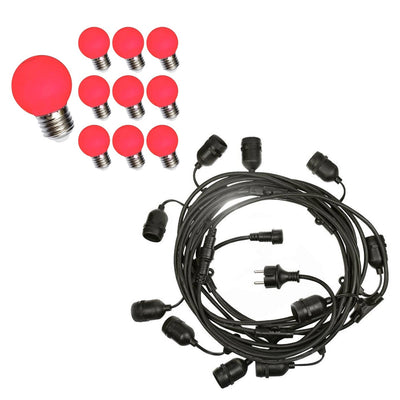 10m LED lichtslinger met 10x G45 1W rode lampen, eenvoudige plug-in installatie voor feestelijke en decoratieve verlichting