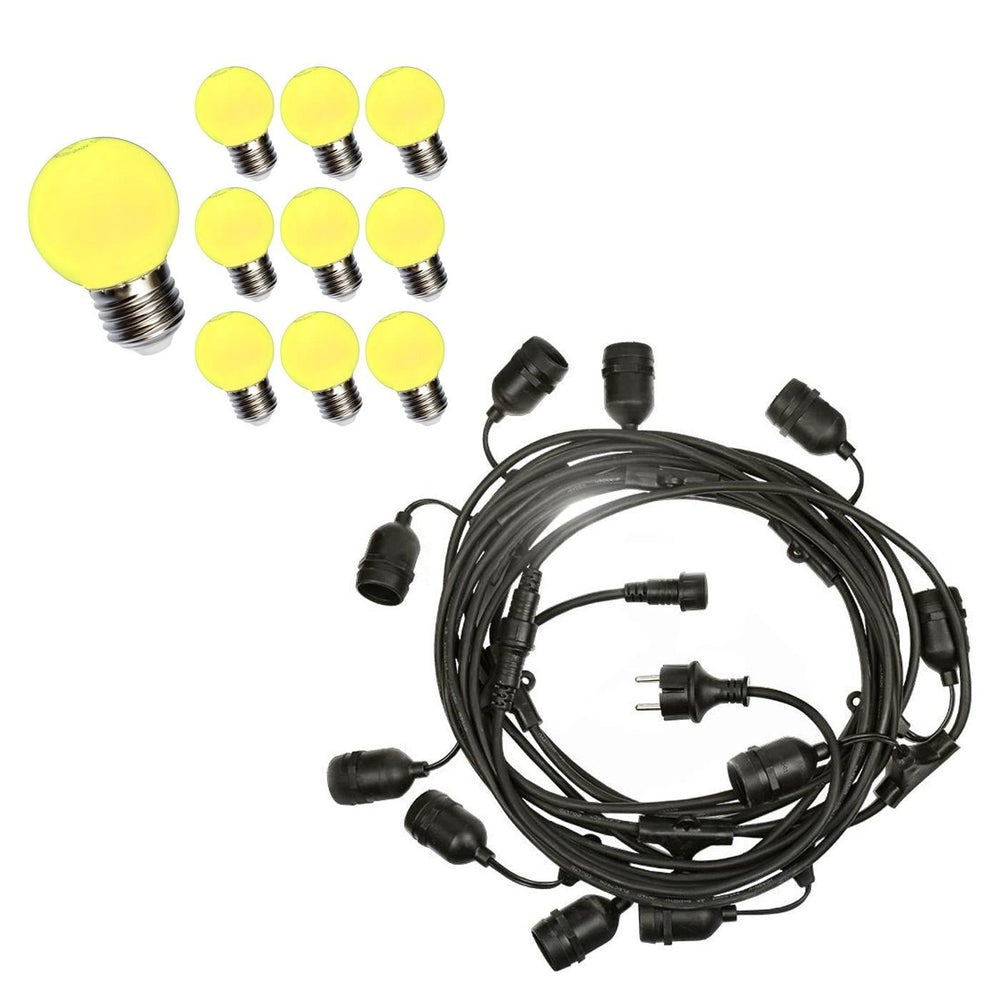 Prikkabel lichtslinger 10m - Incl. 10x LED Lamp G45 geel - 1W