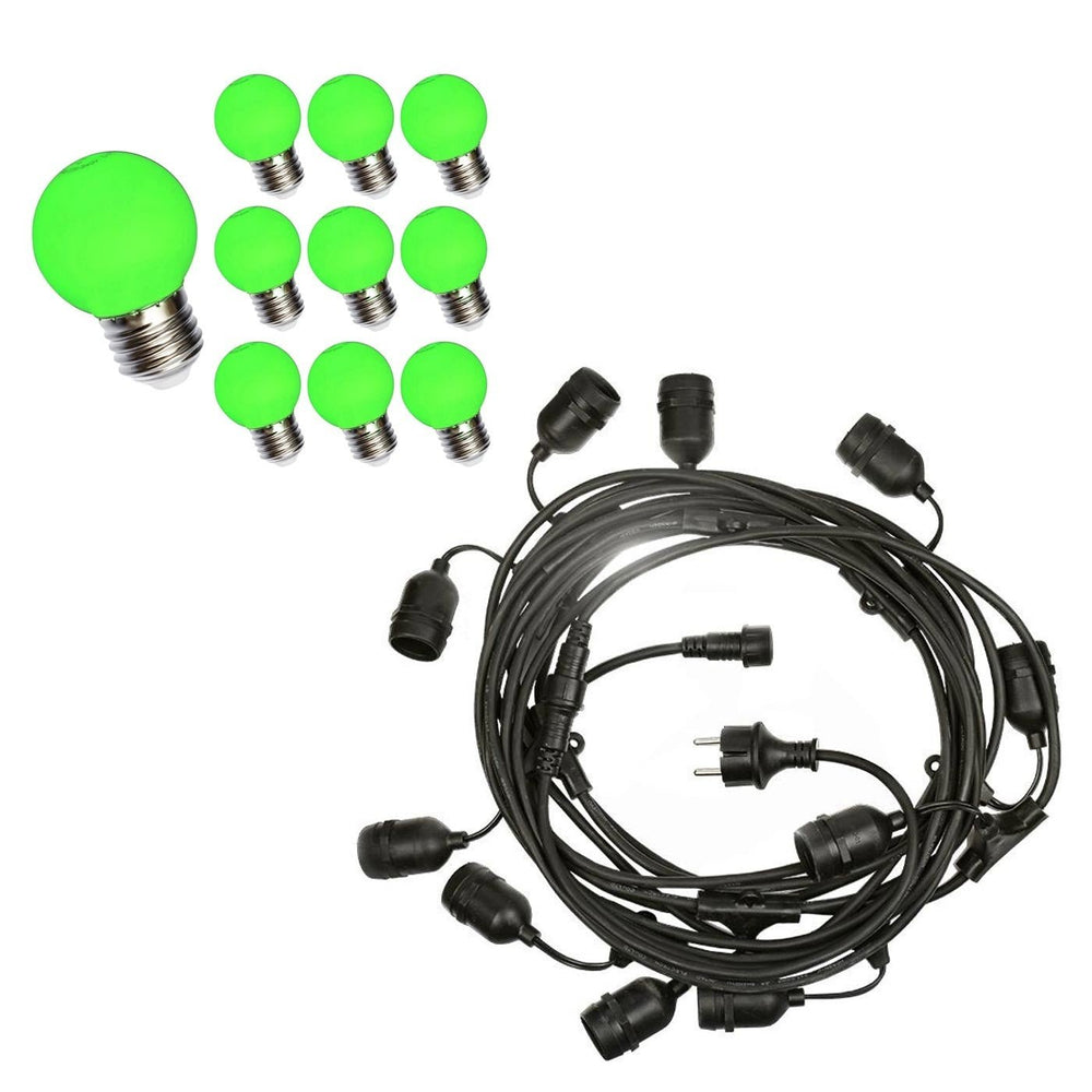 Prikkabel lichtslinger 10m - Incl. 10x LED Lamp G45 groen - 1W