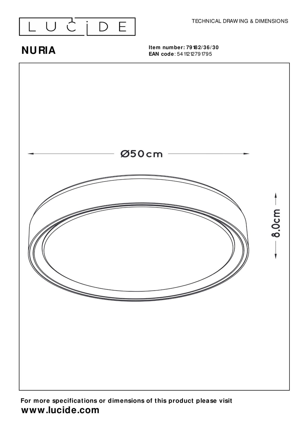 Lucide NURIA Plafonnier LED 36W 2700K 3-Niveaux Dim rond Ø50cm Noir moderne IP20