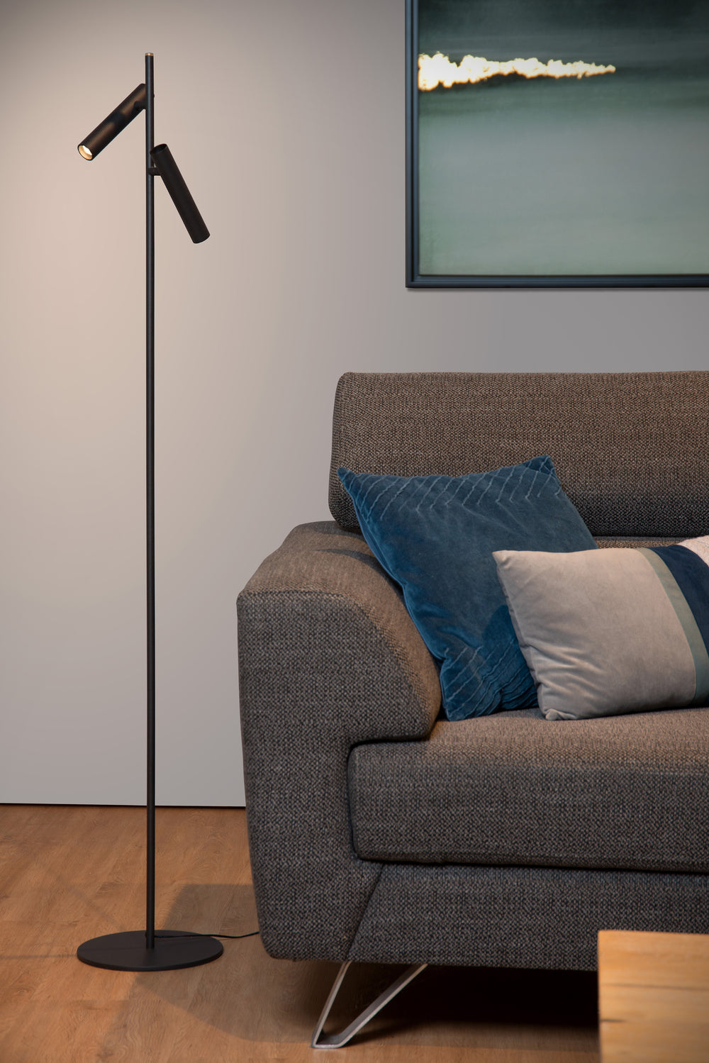 Lampe de lecture LED Lucide PHILON, 2x4.5W 3000K dimmable avec commande tactile, 220-240V, IP20, Noir, 140cm