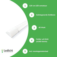 Aigostar réglette LED 120cm 40W 4000K lumière blanche éclatante IP20 puce Philips CRI 80 CE RoHS incl fixation