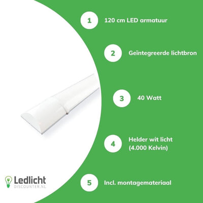 Aigostar LED armatuur 120cm 40W 4000K helder wit licht lumens