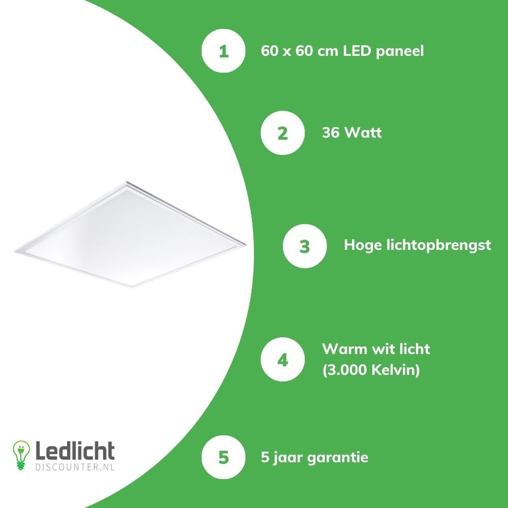 Panneau LED Spectrum 60x60cm Pro Slim Line 36W 4320 lumens 3000K UGR22 Opale Blanc Chaud Garantie 5 ans