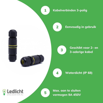 LCB waterdichte 3-polige kabelconnector voor 0,5-1mm² 220-240V, IP68 buiten, CE RoHS gecertificeerd