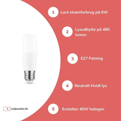 Aigostar LED staaflamp E27 T35 6W vervangt 40W 4000K neutraal wit, flikkervrij, Ra80, IP20, CE RoHS