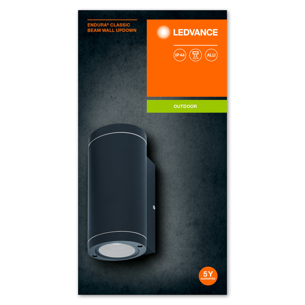 Ledvance ENDURA BEAM Applique Murale UpDown GU10, 2x35W, IP44 Montage en Saillie Extérieur, Aluminium Gris Foncé