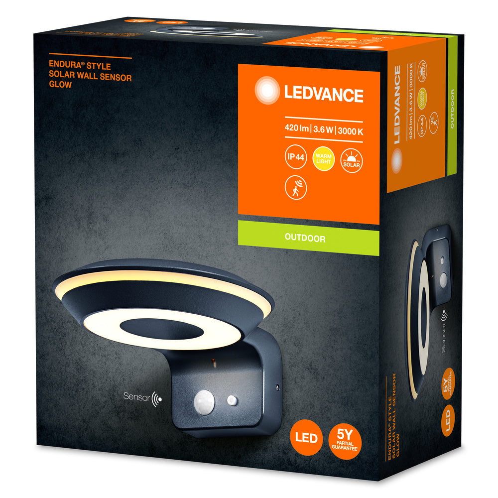 Ledvance Endura Style solar GLOW Wand Sensor LED 3.6W 3000K IP44 Donkergrijs Buitenlamp