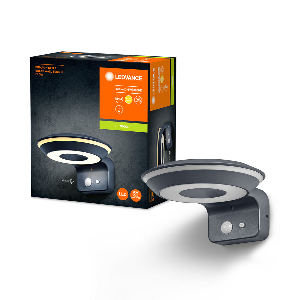 Ledvance Endura Style solar GLOW Wand Sensor LED 3.6W 3000K IP44 Donkergrijs Buitenlamp