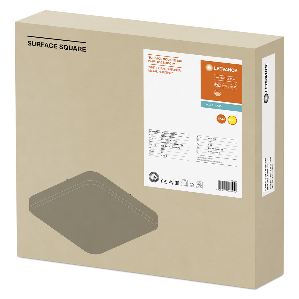 Ledvance SURFACE SQUARE 330 plafonnier applique LED 24W 3000K 2000 lumens IP44 Blanc
