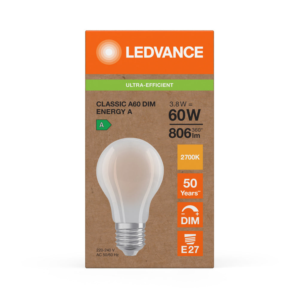 Ledvance LED Classic A60 Mat E27 Dimbaar 3.8W 2700K 806 lumen Warm Wit Energieklasse A
