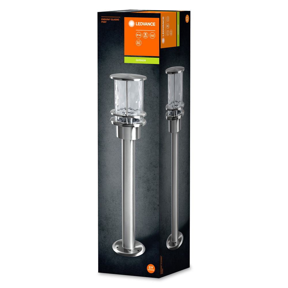 Lampe d’extérieur en acier inoxydable Ledvance ENDURA Classic Post 55cm E27 IP44 avec diffuseur en verre
