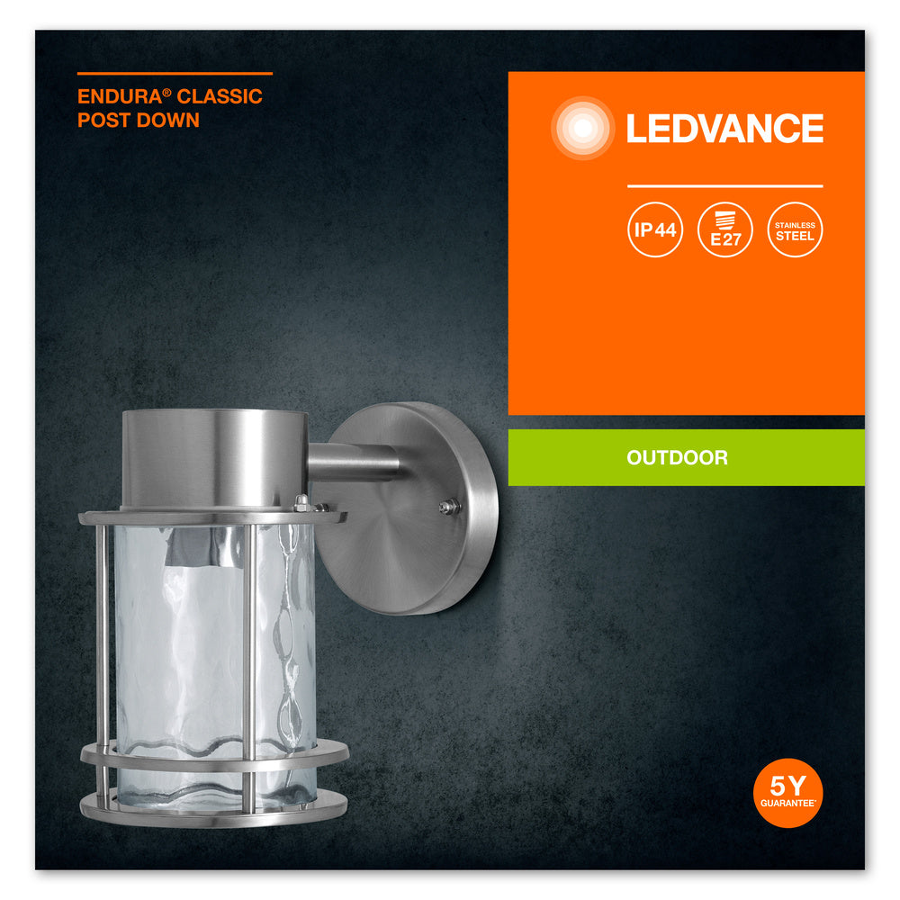 Ledvance ENDURA Classic Post Down E27 buiten wandlamp roestvrij staal glas IP44 220-240V 60W max