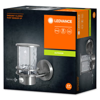 Ledvance ENDURA Classic Post Sensor Up E27 roestvrijstalen buitenwandlamp IP44 met bewegings- en lichtsensor