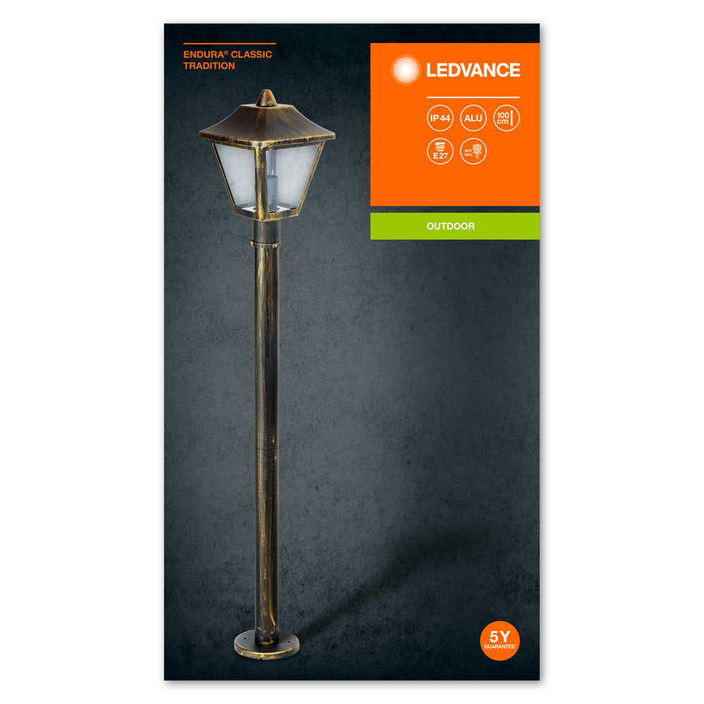 Ledvance ENDURA Classic Tradition lanterne de sol d’extérieur E27 Noir/Or IP44 aluminium 1000mm