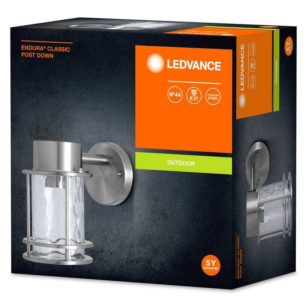 Ledvance ENDURA Classic Post Down E27 buiten wandlamp roestvrij staal glas IP44 220-240V 60W max