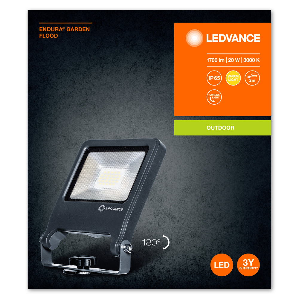 Ledvance ENDURA Garden Flood Spike LED Buitenlamp 20W 3000K 1700 lumen IP65 Donkergrijs