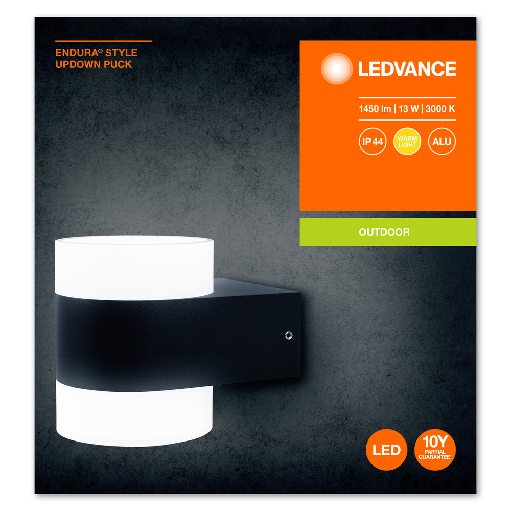 Ledvance ENDURA Style UpDown Puck Applique Murale LED 13W 3000K 980 lumens IP44 Gris Foncé Extérieur