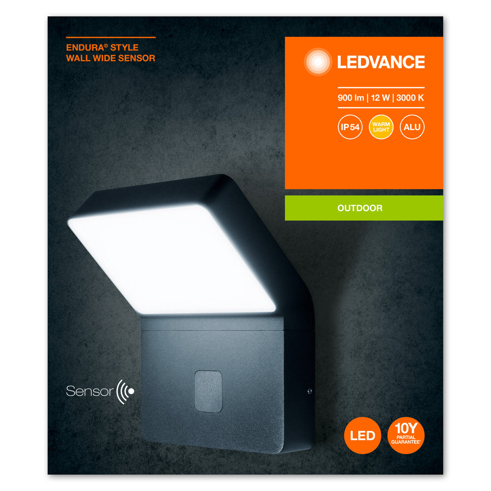 Ledvance ENDURA STYLE Applique murale LED 12W 3000K 750 lumens IP44 Gris Foncé Extérieur Montage en Surface