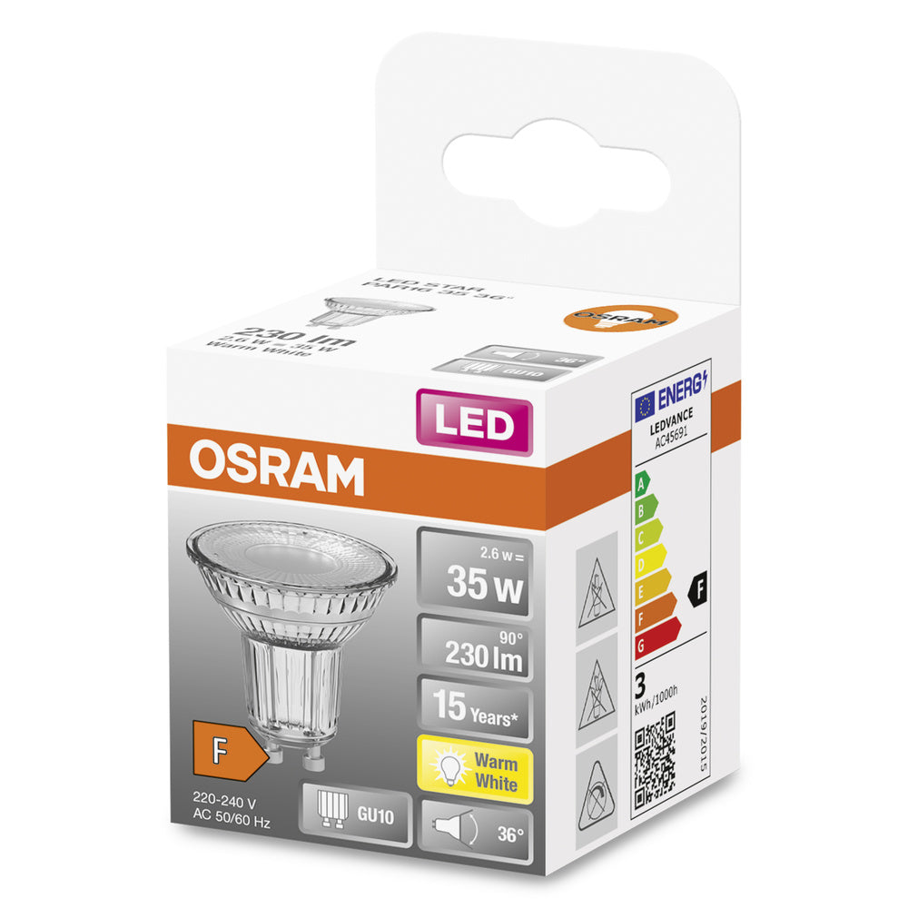 Ledvance Spot LED GU10 2.6W 2700K 230 lumens 36° Argent Plafond ou Murale IP20