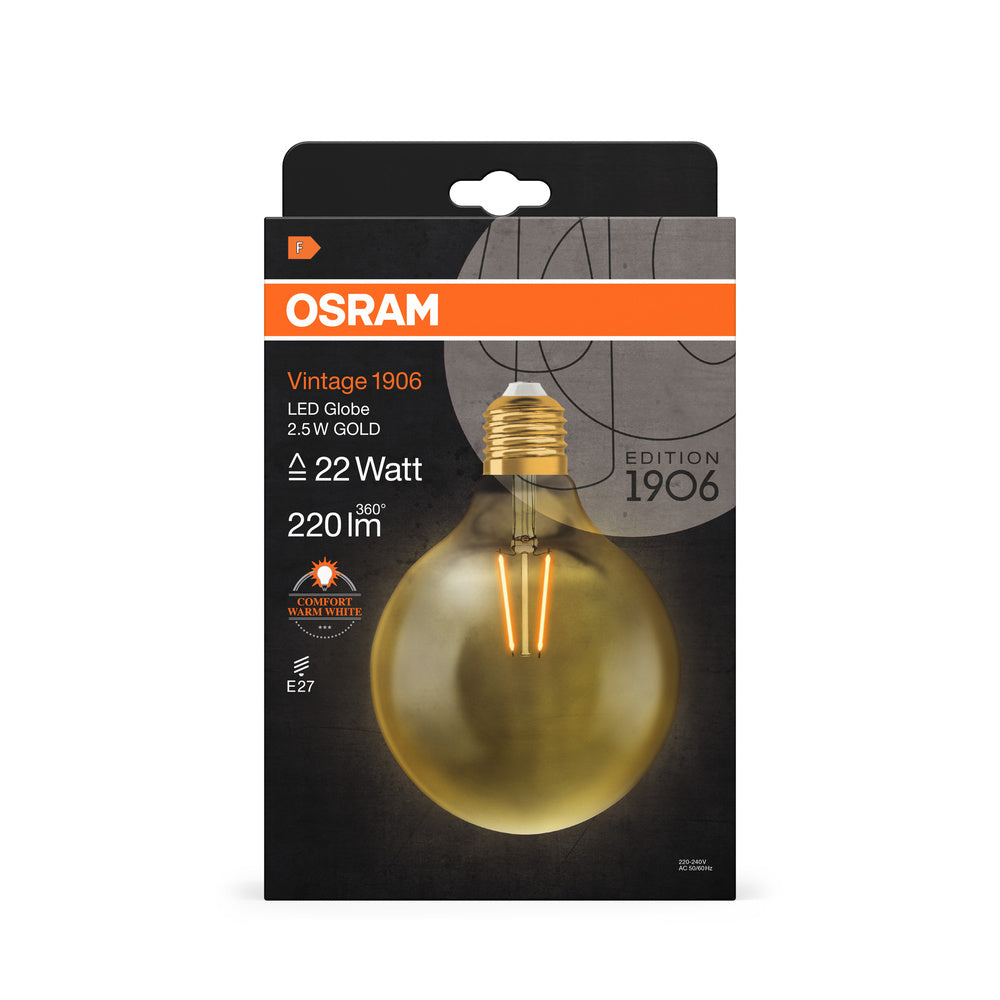 Ledvance Vintage 1906 Globe LED E27 2.5W 2400K Verre doré 220 lumens IP20 non dimmable