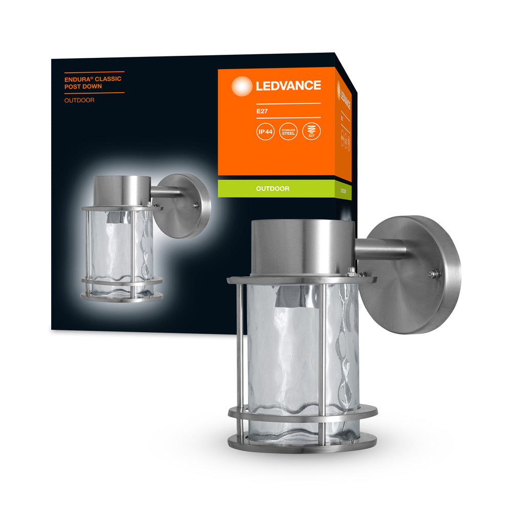Ledvance ENDURA Classic Post Down E27 buiten wandlamp roestvrij staal glas IP44 220-240V 60W max