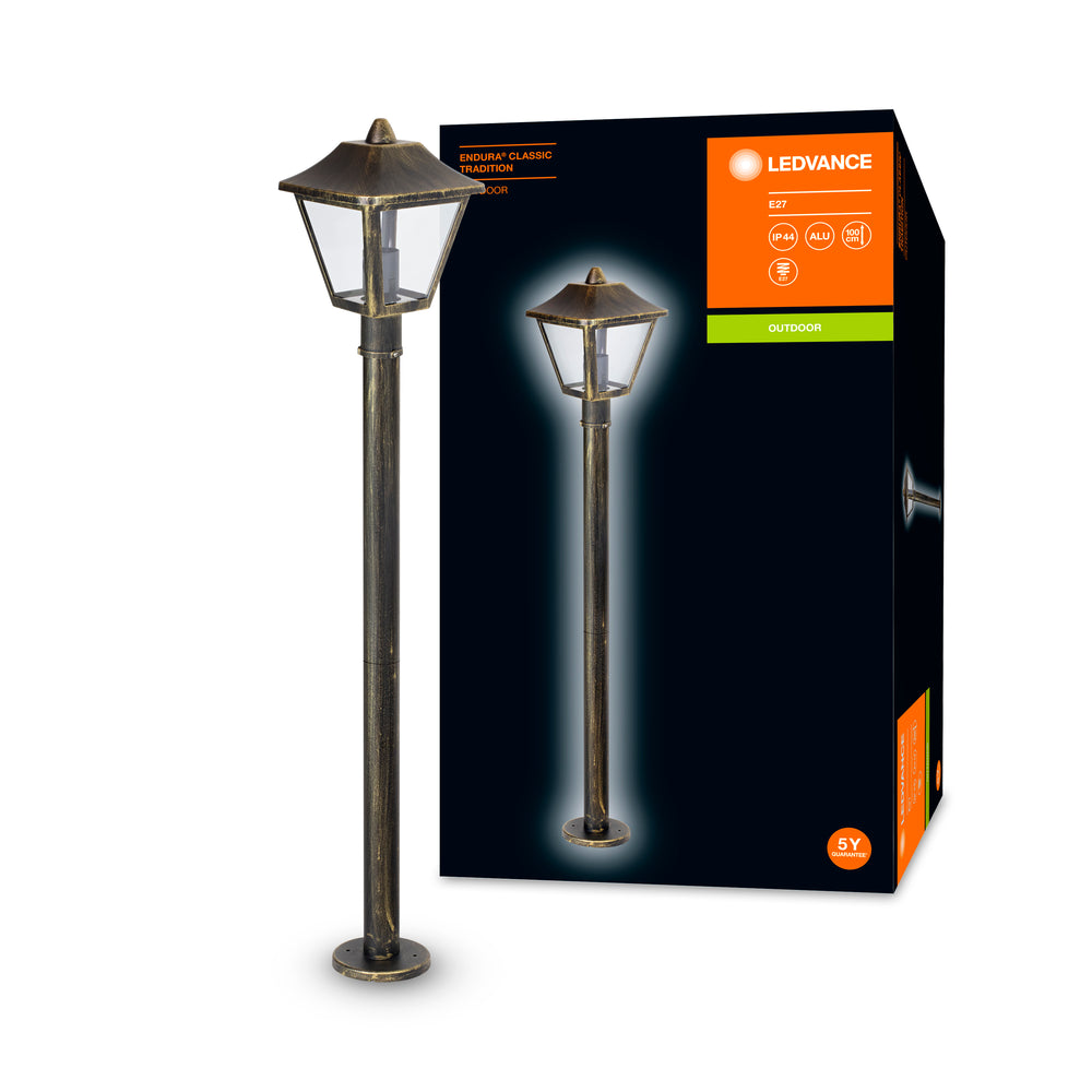 Ledvance ENDURA Classic Tradition lanterne de sol d’extérieur E27 Noir/Or IP44 aluminium 1000mm