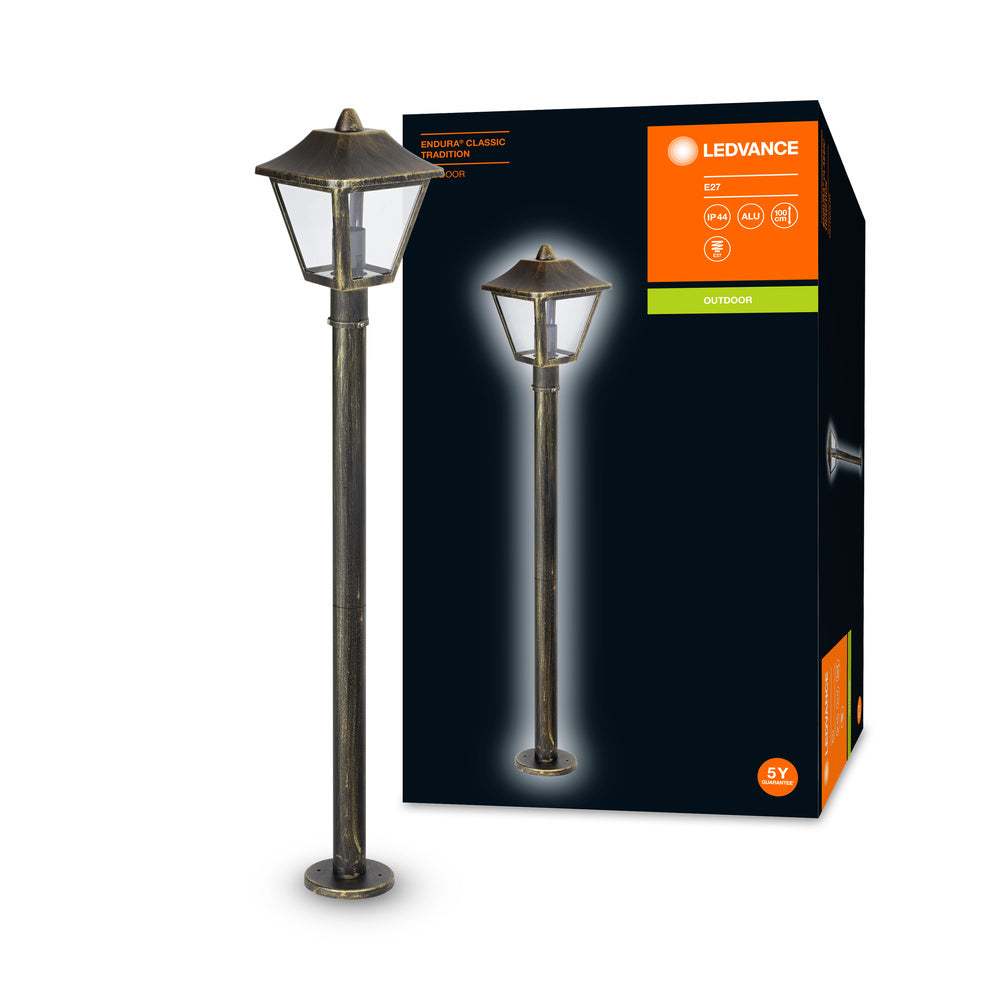 Ledvance ENDURA Classic Tradition lanterne de sol d’extérieur E27 Noir/Or IP44 aluminium 1000mm
