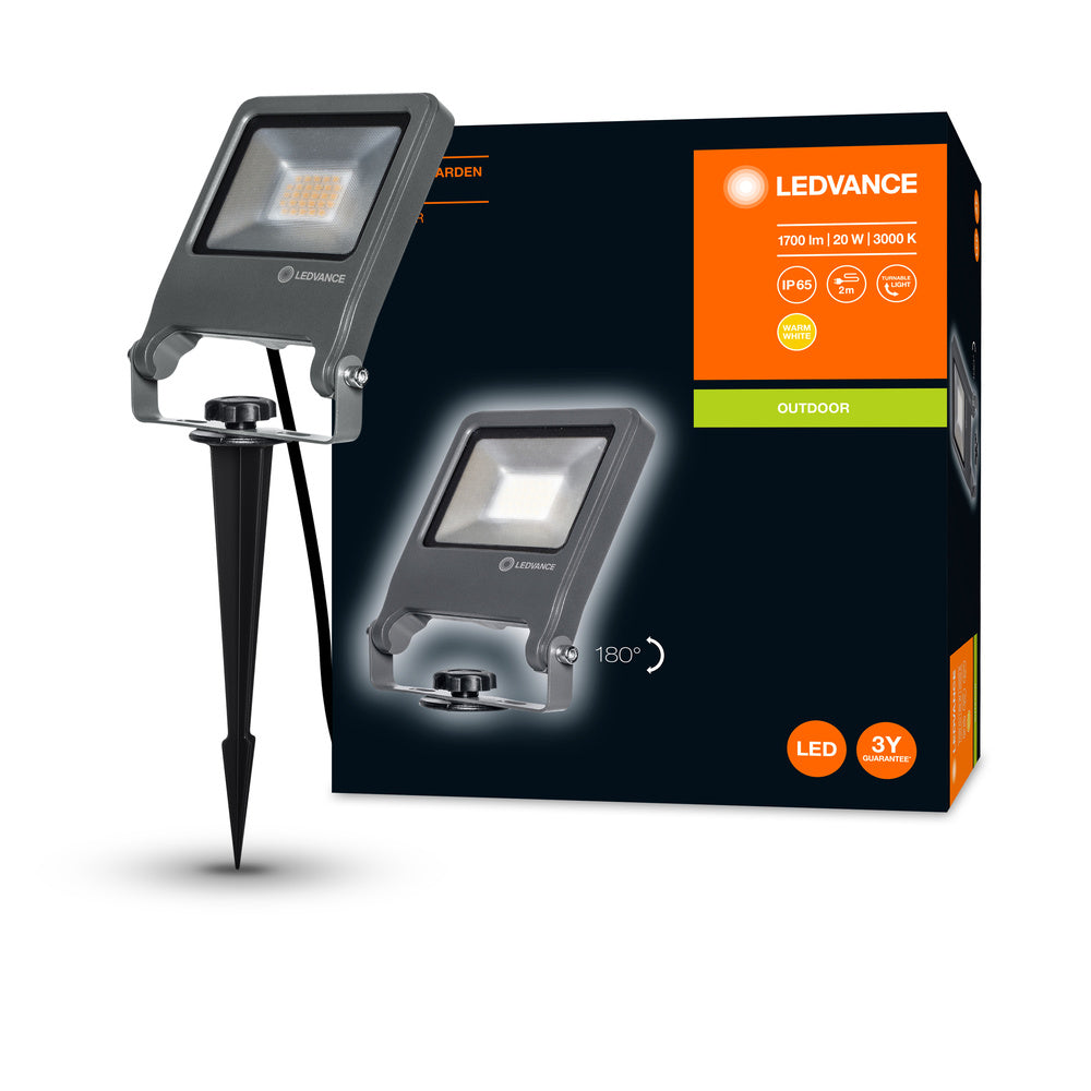 Ledvance ENDURA Garden Flood Spike LED Buitenlamp 20W 3000K 1700 lumen IP65 Donkergrijs