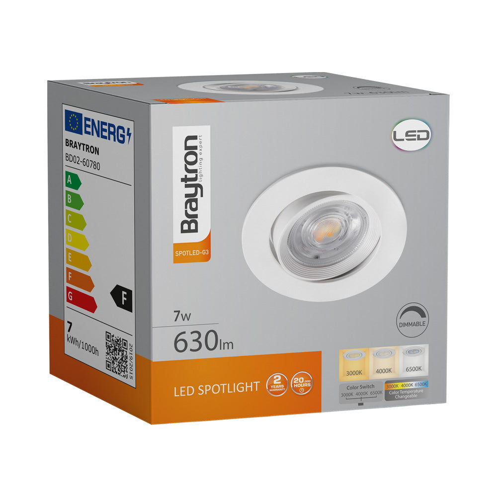 Braytron 7W dimbare LED-spot 630 lumen 3-in-1 kleur wit IP20