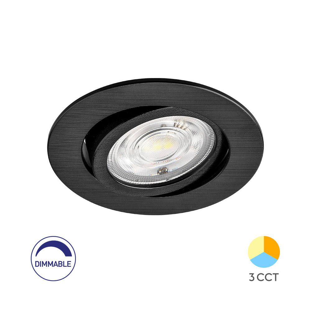 Braytron 7W dimbare LED-spotlight, 630 lumen, 3IN1 kleurtemperatuur, zwart, CRI >80, IP20