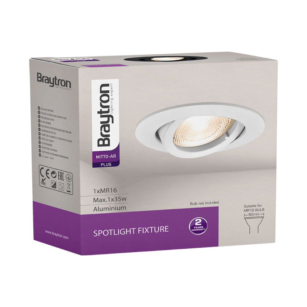 Spot encastré rond LED Braytron, Aluminium noir, Douille MR16, 35W max, Éclairage intérieur IP20