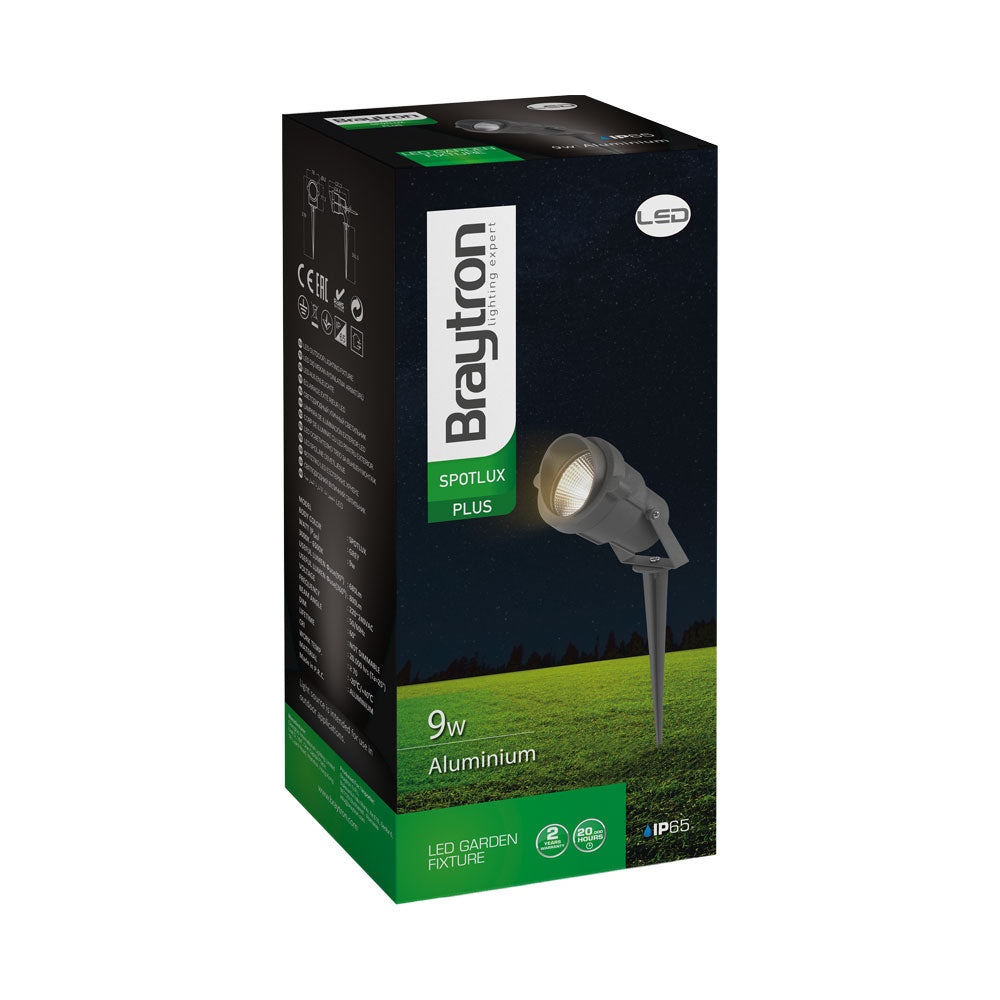 Braytron 9W lumière à piquet extérieure, IP65, LED, ambre, angle de faisceau de 60°, corps en aluminium