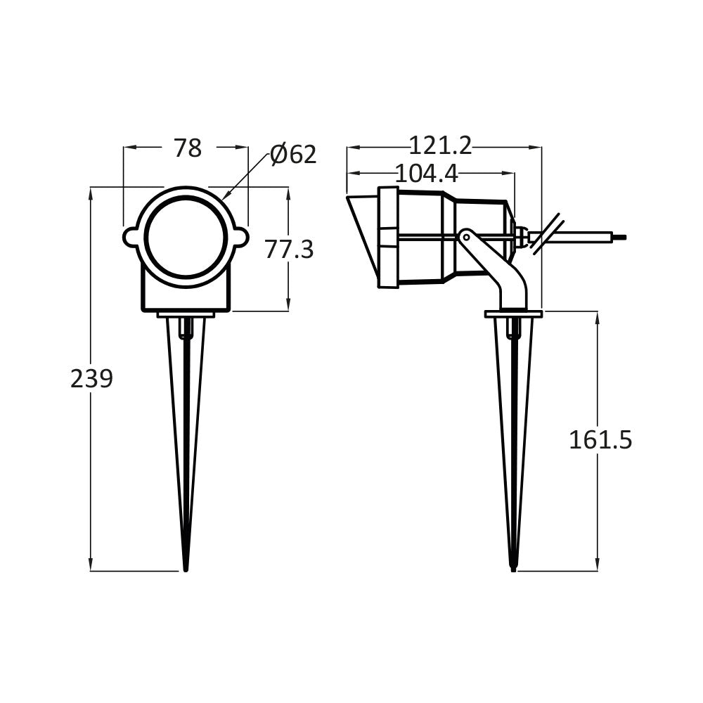 Braytron 9W lumière à piquet extérieure, IP65, LED, ambre, angle de faisceau de 60°, corps en aluminium