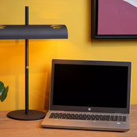 Lucide Glendale tafellamp, 2xE27 fitting, LED compatibel, Zwart met matgouden accenten, IP20, CE RoHS