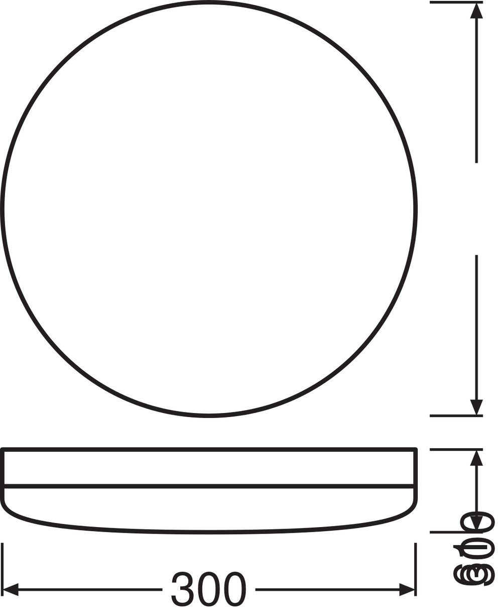 LED bulkhead plafond- of wandlamp, Wit, IP65 IK10, 24W 1800 lumen, 3000K warm wit, Ø300mm
