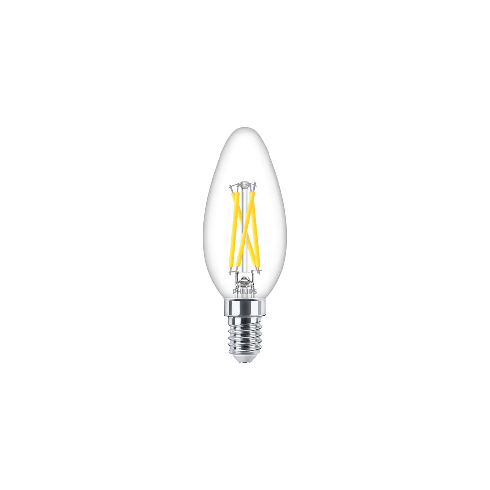 Philips LED kaarslamp 2.5W E14 B35 helder glas, dimbaar WarmGlow 2200K-2700K 340 lumen CRI 90
