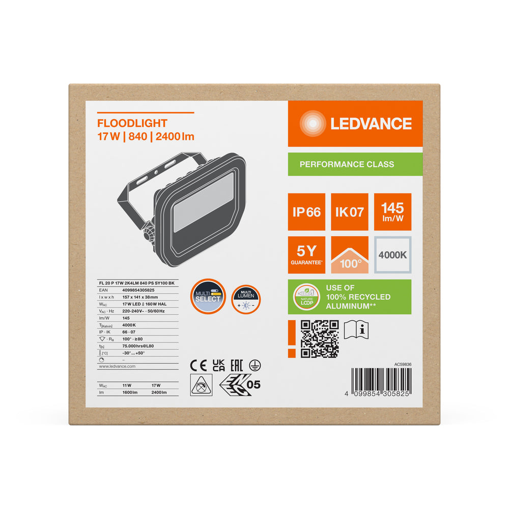 Projecteur LED Aluminium Noir 10.5W 3000K 2400 lumens IP20 IK10 angle de faisceau 120° éclairage extérieur durable
