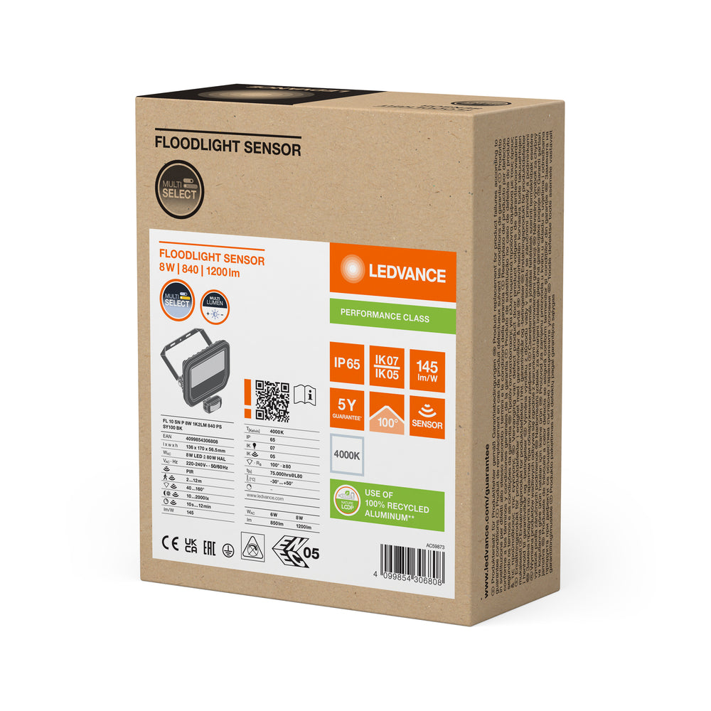 LED Schijnwerper Zwart 8W 1200 lumen 4000K IP65 met bewegings- en lichtsensor