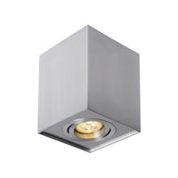 Spot LED de plafond carré Spectrum avec douille GU10, aluminium argenté, design inclinable pour un éclairage flexible, IP20