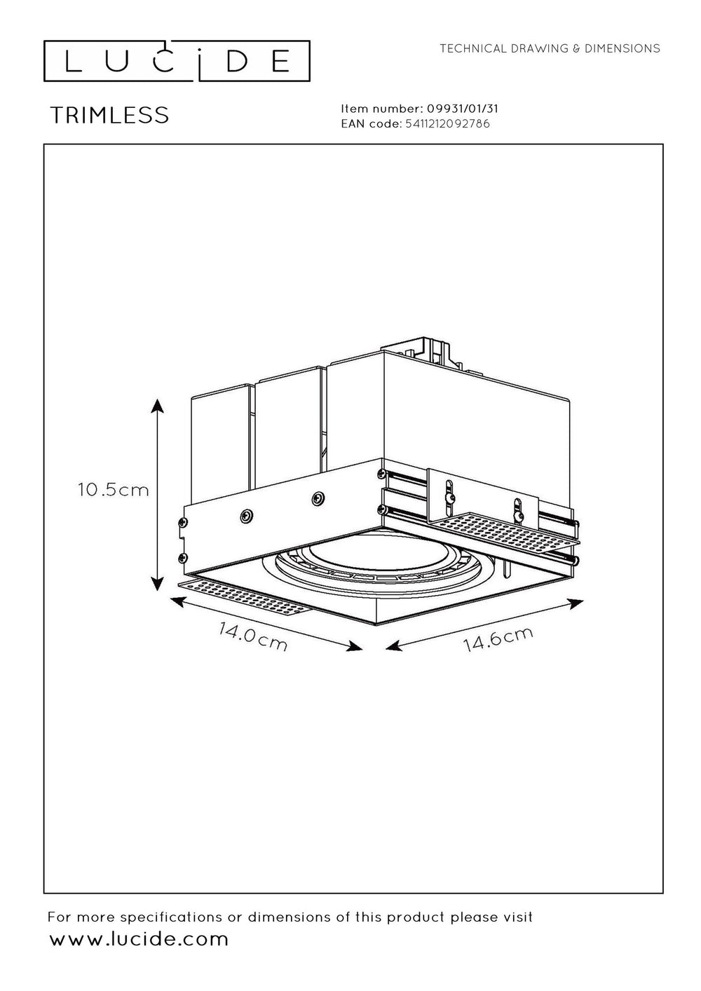 Lucide trimless inbouwspot 1xGU10 LED wit