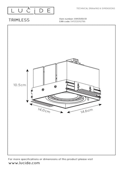 Lucide trimless inbouwspot 1xGU10 LED wit