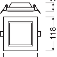 Ledvance Downlight Slim Vierkant 6W 3000K Warm Wit Inbouw Plafond LED IP20 420 lumen Witte Afwerking