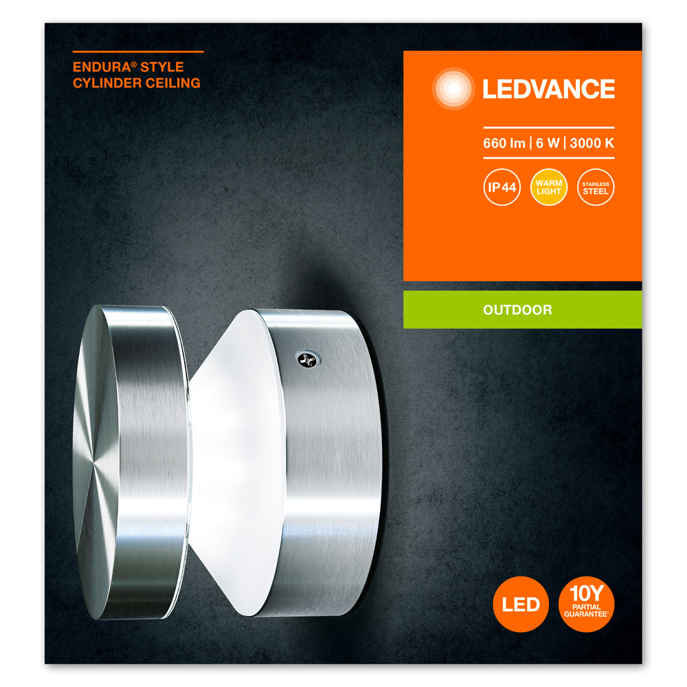 Ledvance ENDURA Style Cylinder Buiten LED Plafondlamp 6W 3000K IP44 Roestvrijstaal