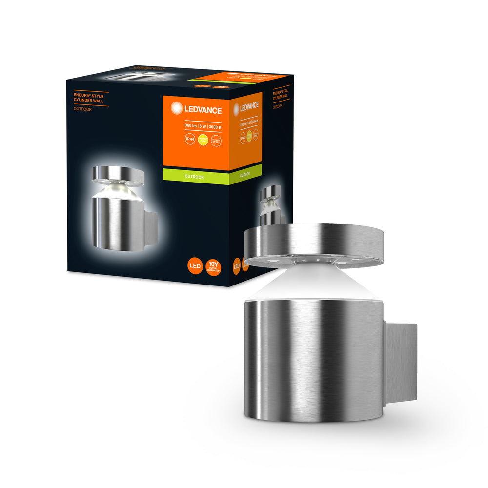 Ledvance ENDURA Style Cylinder Wand LED Lamp 6W 3000K IP44 Roestvrij Staal Buiten Opbouw